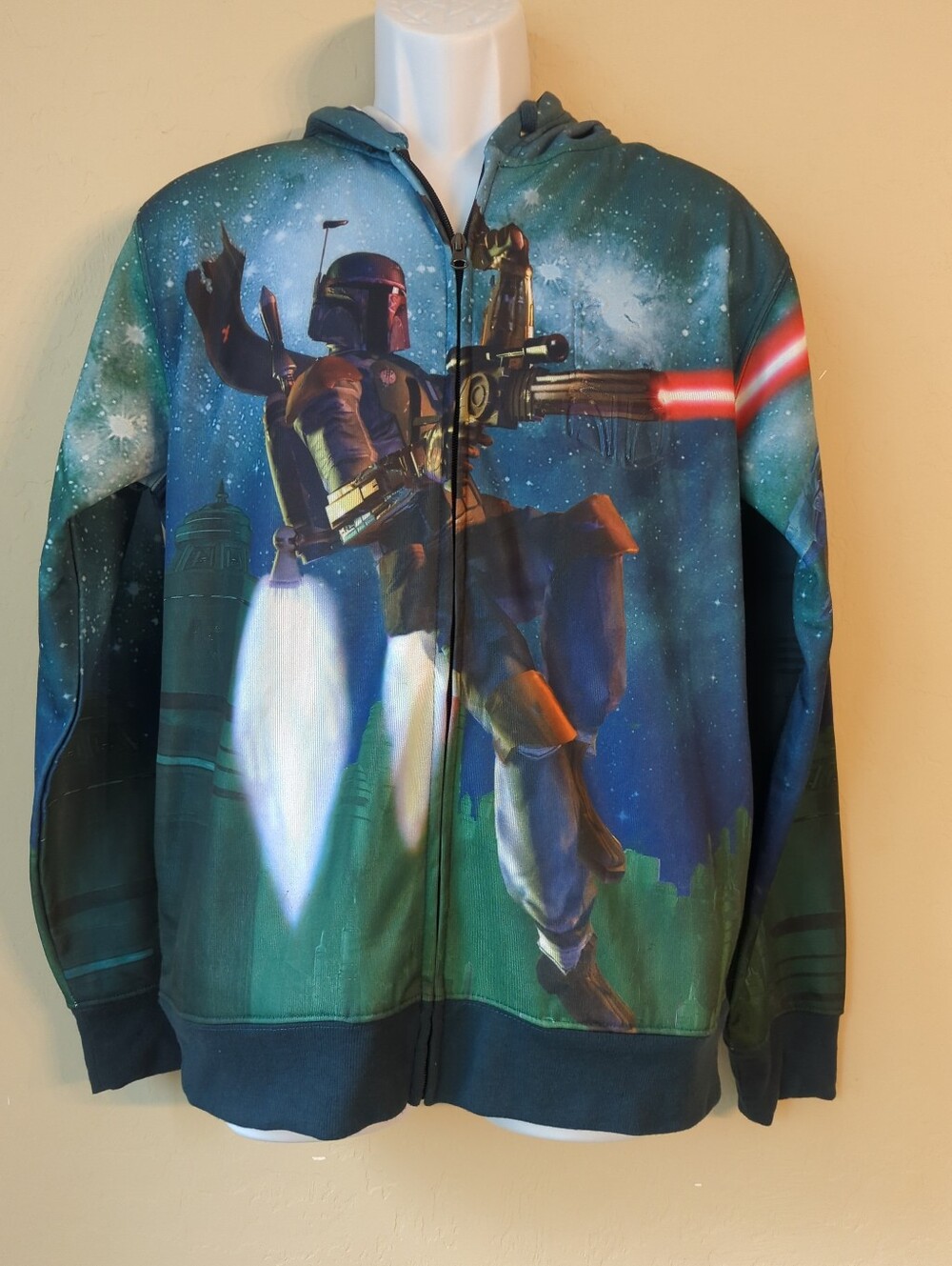 Star Wars Boba Fett Unisex Sz Sm Full Zip Hoodie Long Sleeve Graphic